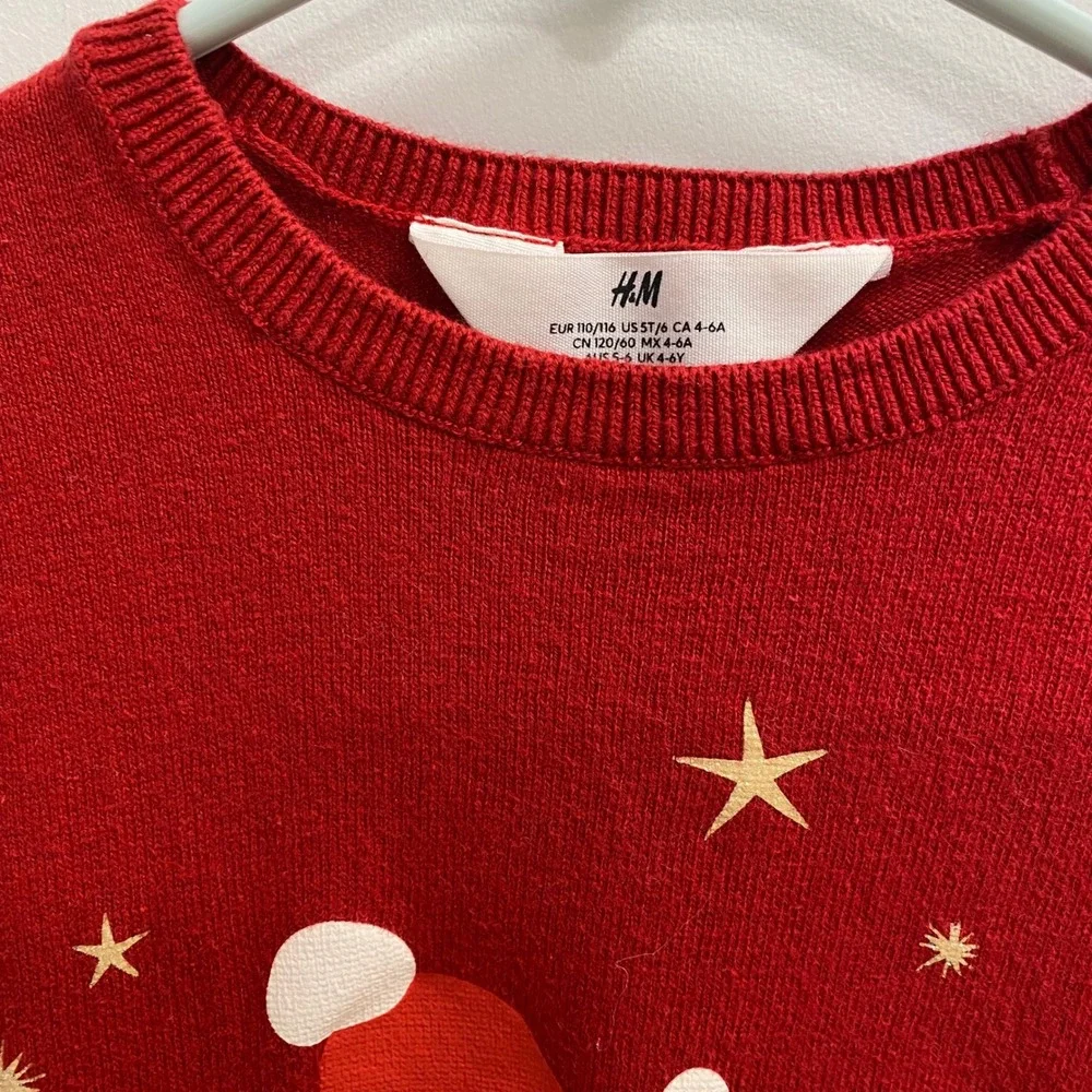 H&M Sweater & Dress Girls 4-6Y Red Mint Unicorn Bow Holiday Bundle 2pc